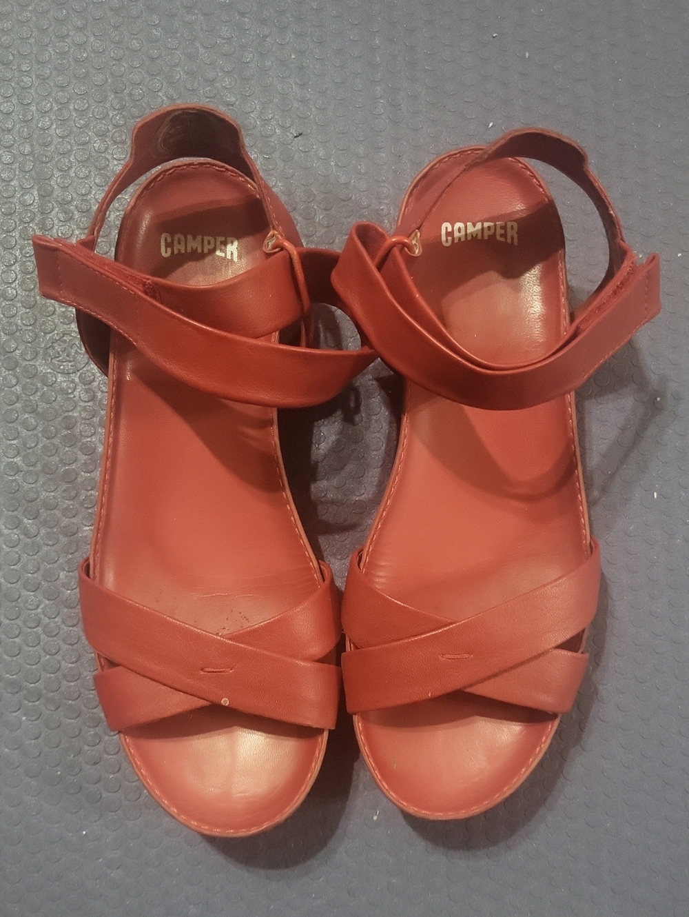 Camper Red Leather Cross-Strap Ankle Sandals